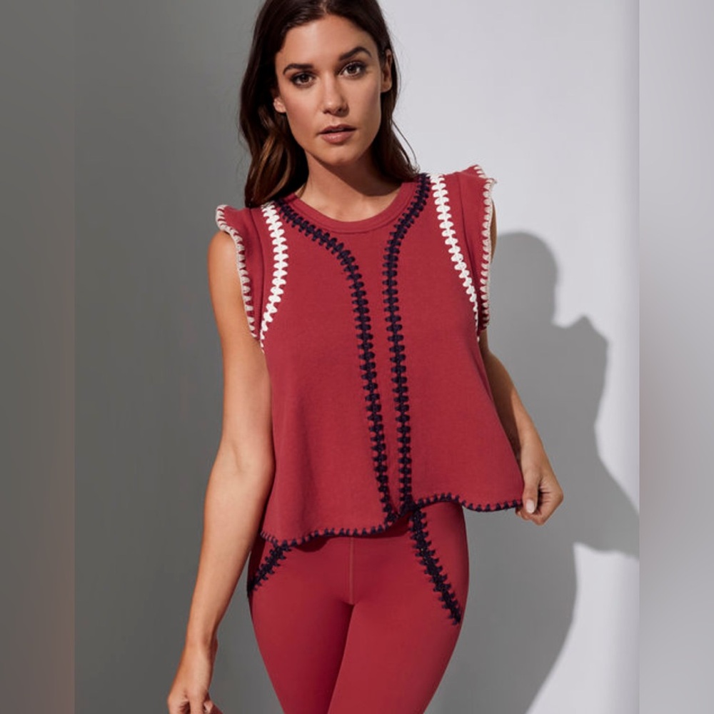 Carbon38 Red Sleeveless Cropped Top with Black and White Trim